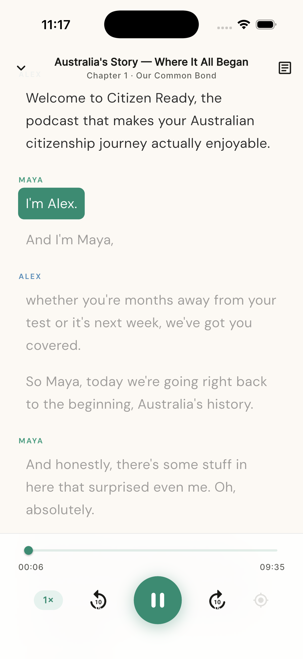 CitizenReady podcast transcript player captured by iEZ.